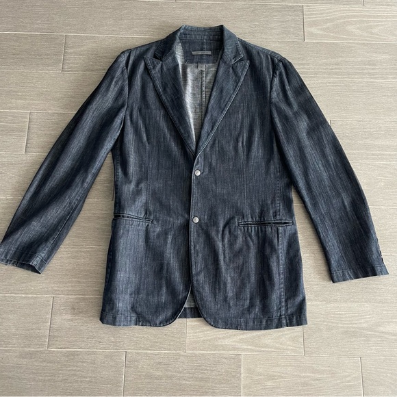 John Varvatos Blue Denim Chambray Blazer Jacket Sport Coat Made in Italy Size 50 - Picture 8 of 16